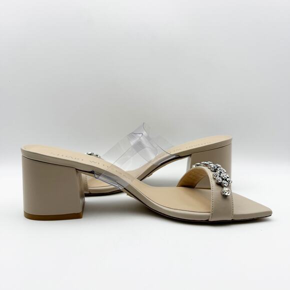 Stuart Weitzman Women Crystal Fleur 60 Slide Heel 9.5 Clear Strap Rhinestone NIB - Picture 5 of 13